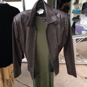 Carlisle brown leather jacket with green string